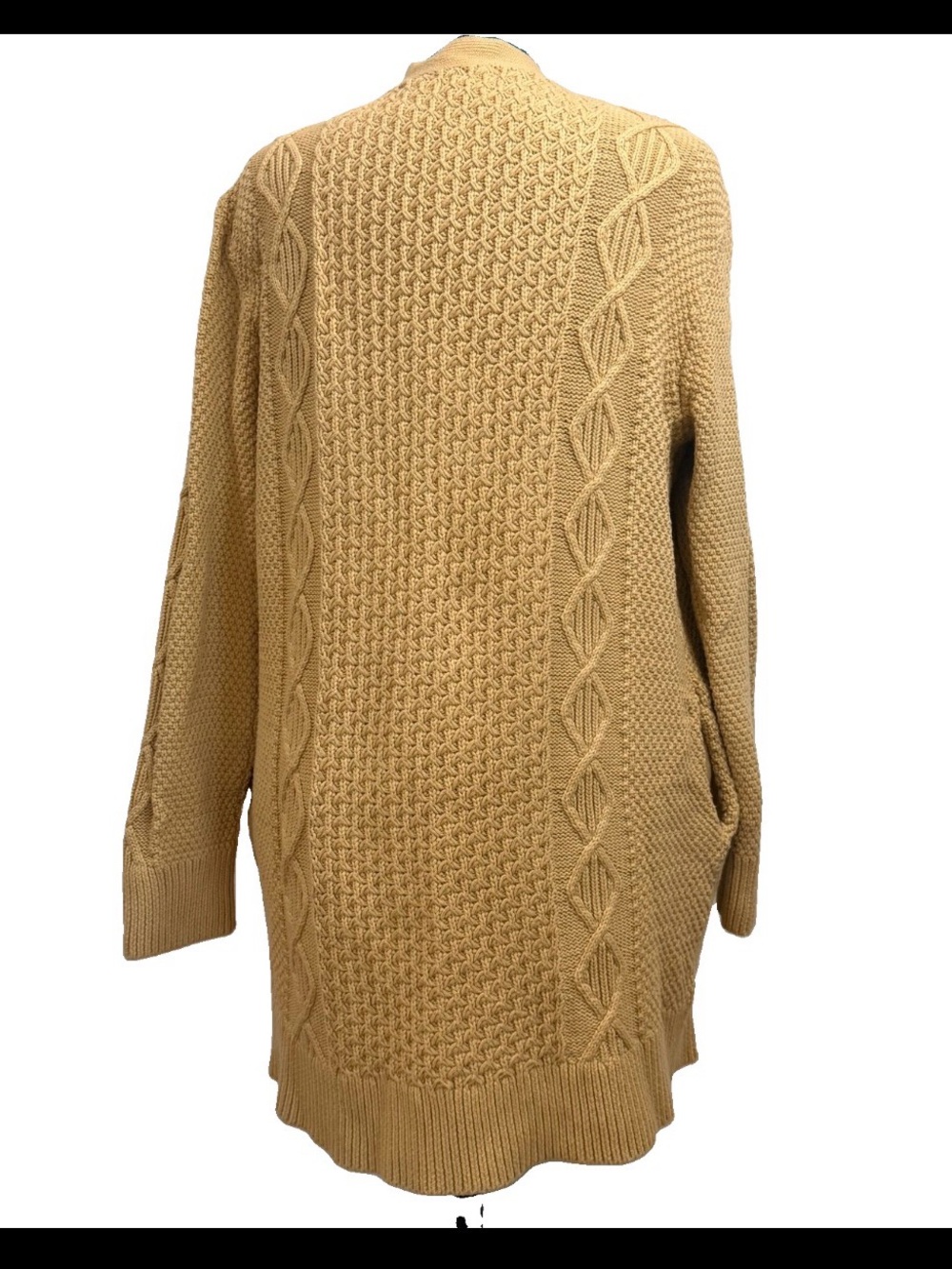 L.L. Bean Signature Mixed Cable Knit Open Front Cardigan in Golden Yellow Large - Picture 3 of 4